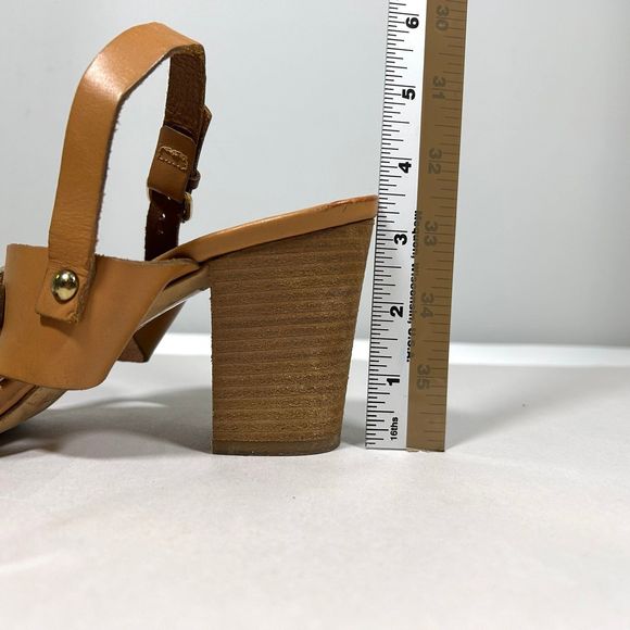J Crew Equestrian Mid Block Heel Leather Sandals Womens 8 Tan - Picture 11 of 11